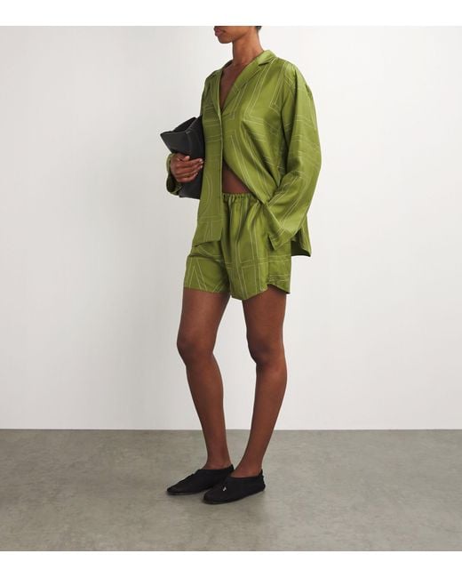 Totême  Green Silk Monogram Shorts