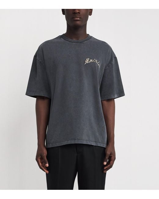 Amiri Gray Cotton Dragon Logo Oversized T-Shirt for men