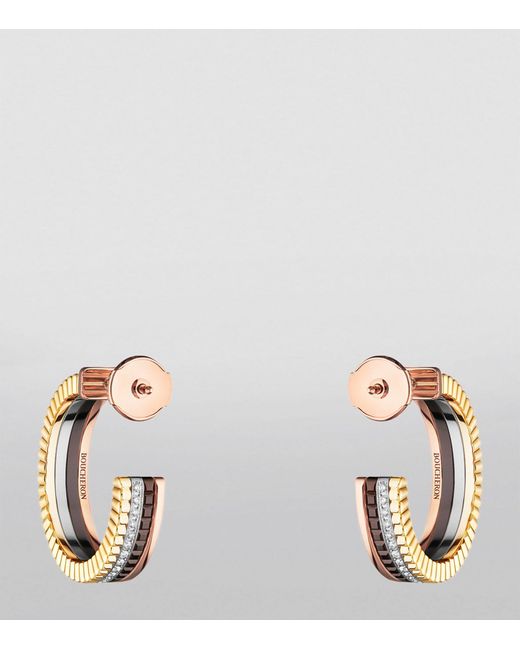 Boucheron Metallic Small Mixed Gold And Diamond Quatre Classique Hoop Earrings