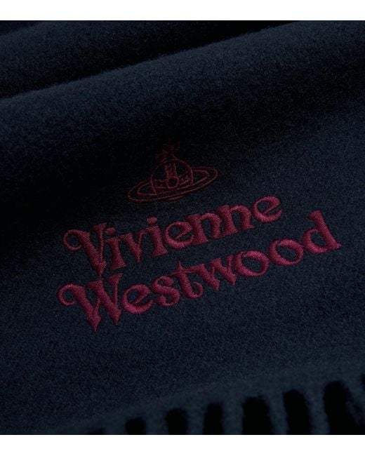 Vivienne Westwood Blue Wool Embroidered Logo Scarf
