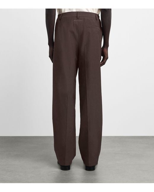 MM6 by Maison Margiela Brown Virgin Wool-Cotton Pleated Trousers for men