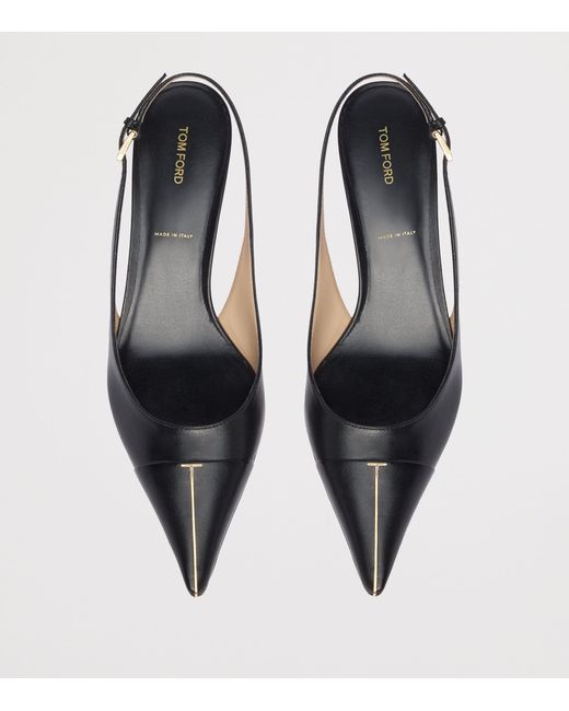 Tom Ford Black Goat Leather T Slingback Pumps