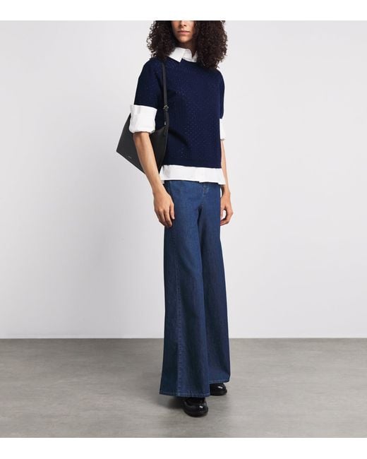 Maje Blue Wool-Blend Embellished Sweater