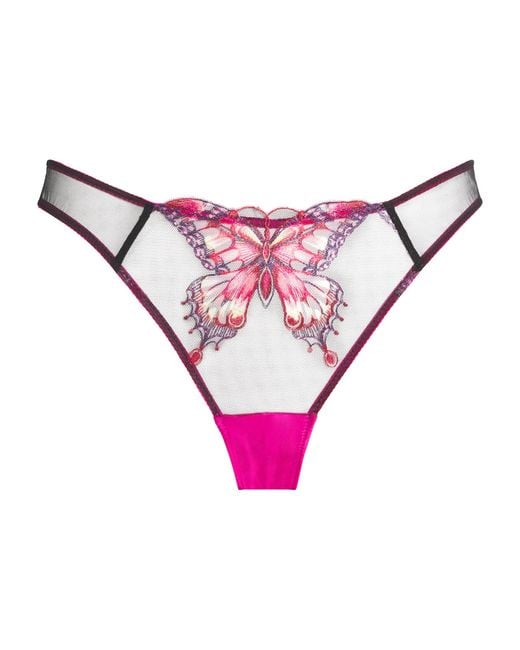 Fleur du Mal Pink Butterfly Embroidered Cheeky Briefs