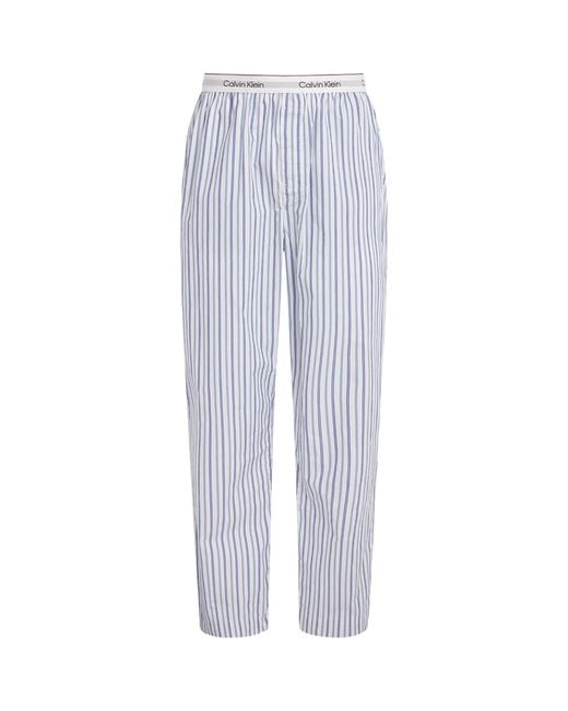 Calvin Klein Blue Cotton Poplin Stripe Pyjama Shorts for men