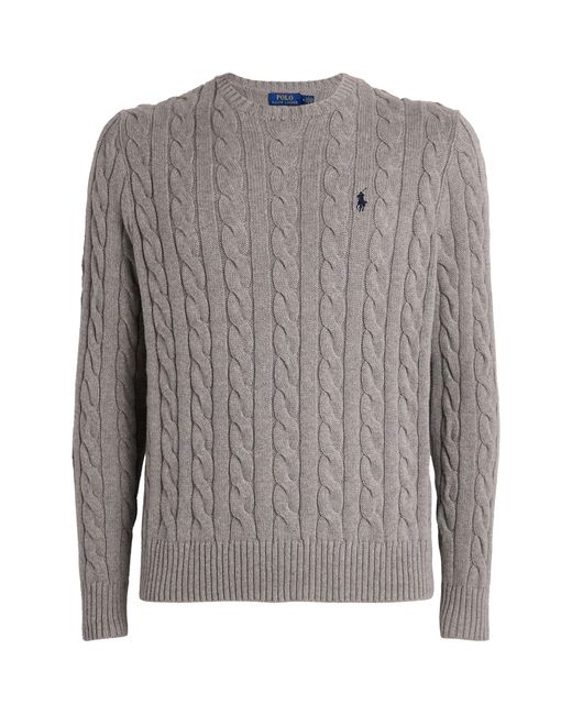 Polo Ralph Lauren Gray Cable-Knit Polo Logo Sweater for men