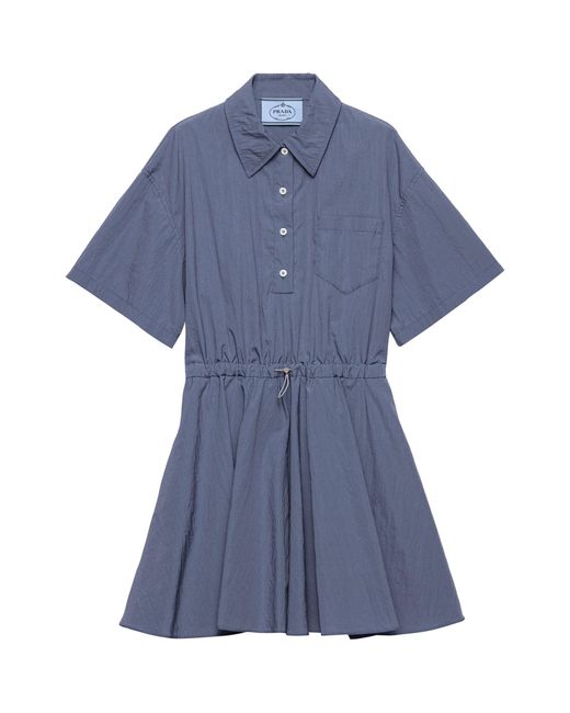 Prada Blue Cotton-Blend Technical Mini Dress