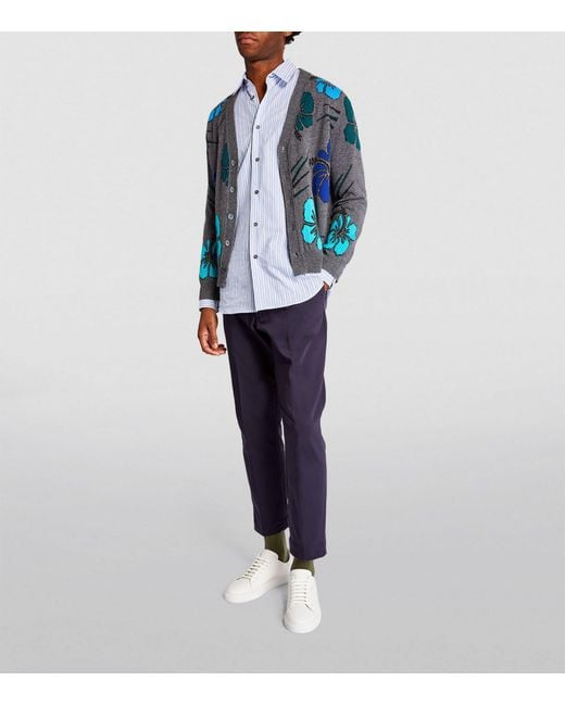Begg x Co Blue Cashmere Hibiscus Cardigan for men