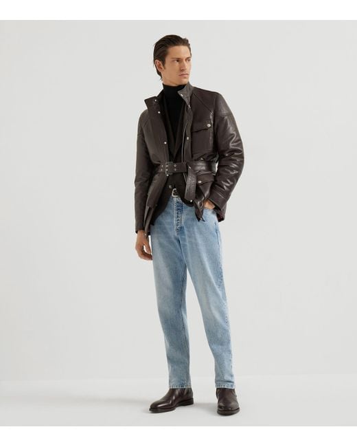 Brunello Cucinelli Blue Silk-Cashmere Rollneck Sweatshirt for men
