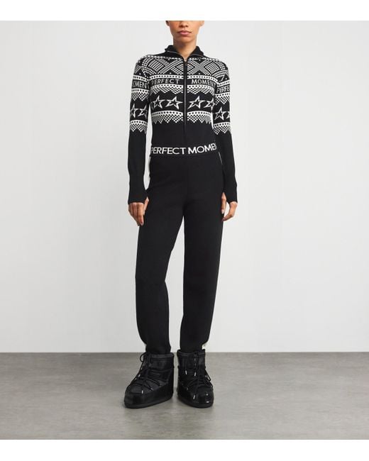 Perfect Moment Black Merino Wool Intarsia-Knit Bodysuit
