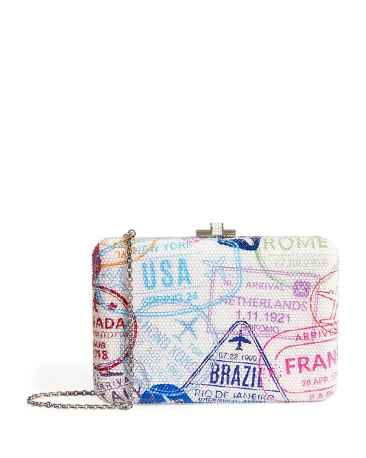 Judith Leiber Multicolor Slim Slide Passport Stamps Clutch Bag