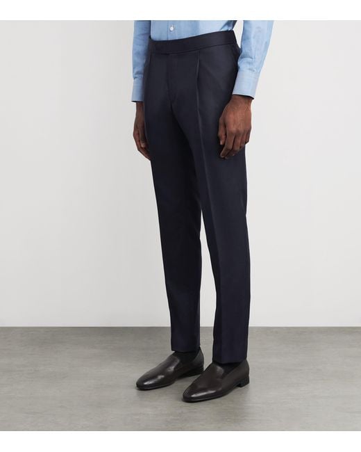 Brioni Blue Wool Pleated Melbourne Trousers for men
