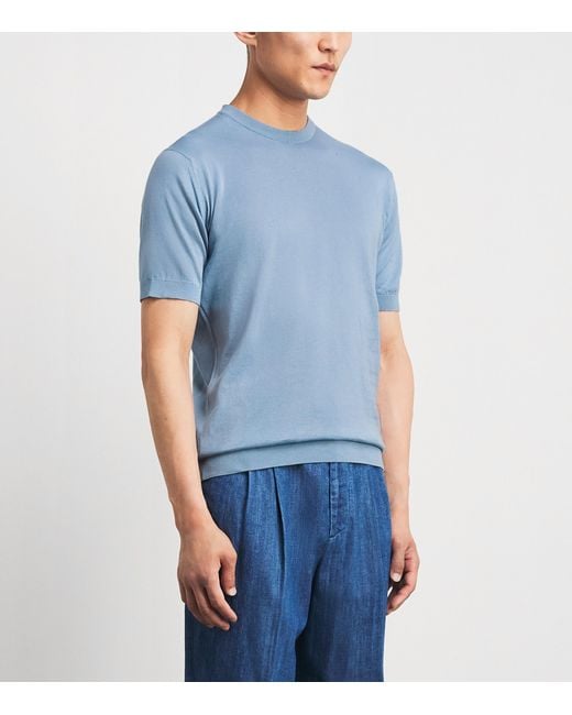 John Smedley Blue Merino Wool T-Shirt for men