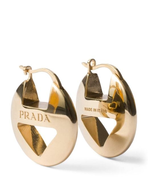 Prada Metallic Triangle Hoop Earrings