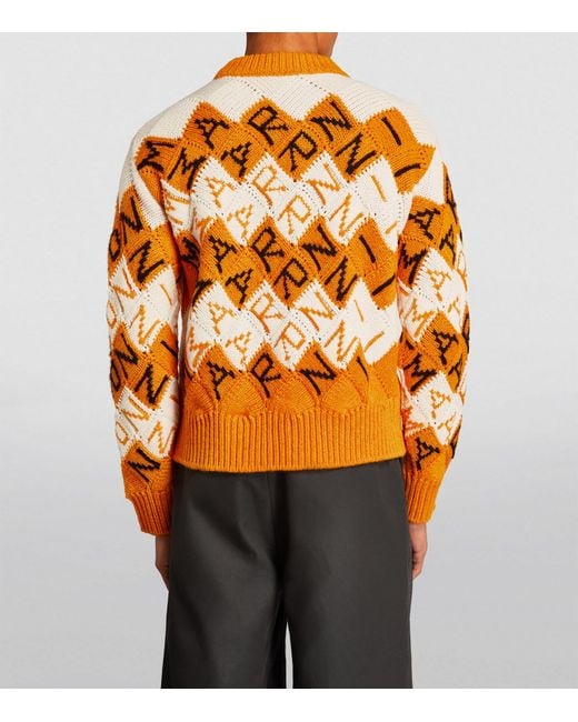Marni Orange Wool Intarsia-knit Crew-neck Sweater for men