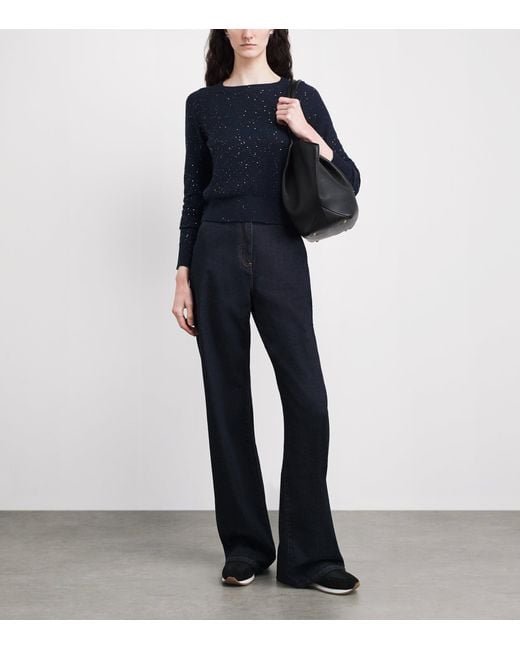 Kiton Blue Cashmere Sequin Sweater