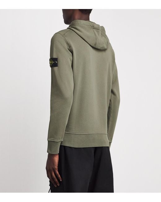 Stone Island Green Organic Cotton Fleece Hoodie for men