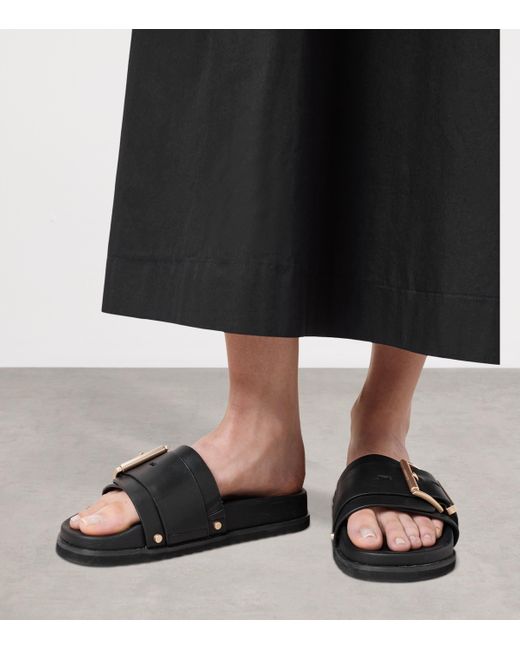 AllSaints Black Leather Ellie Stud Slides
