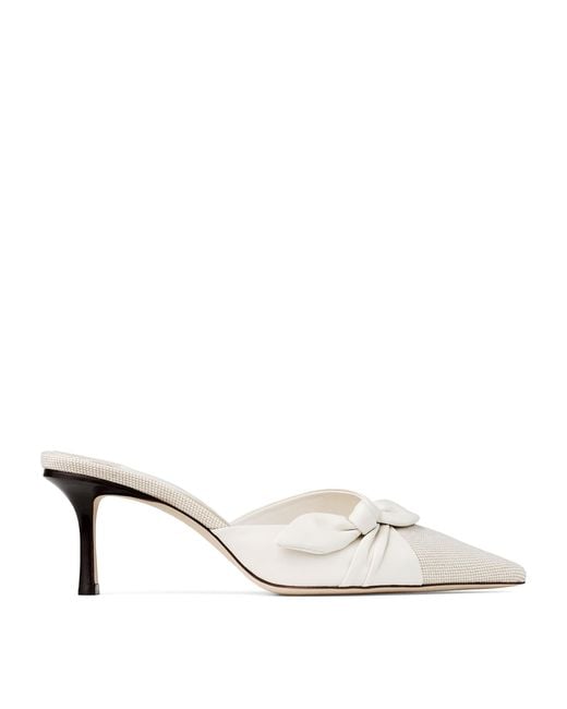 Jimmy Choo White Livi 65 Leather And Canvas Mules