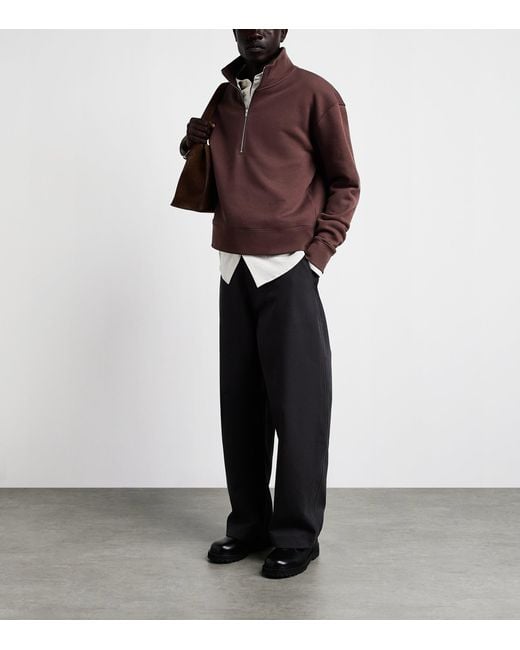 Studio Nicholson Brown Cotton Half-Zip Sweatshirt for men