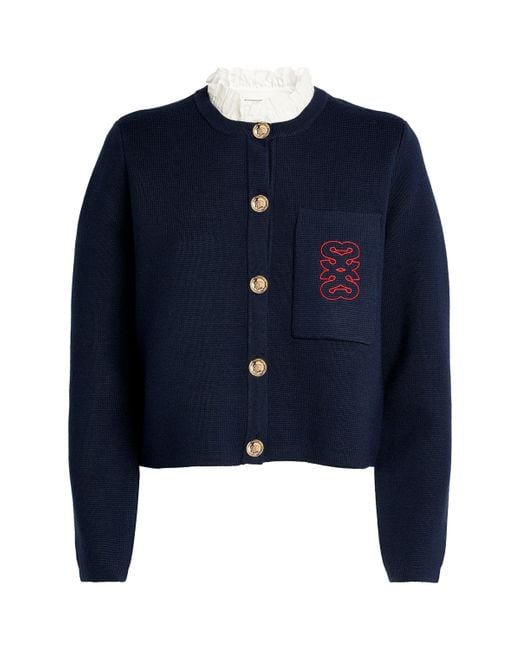 Sandro Blue Ruffled-Collar Cardigan
