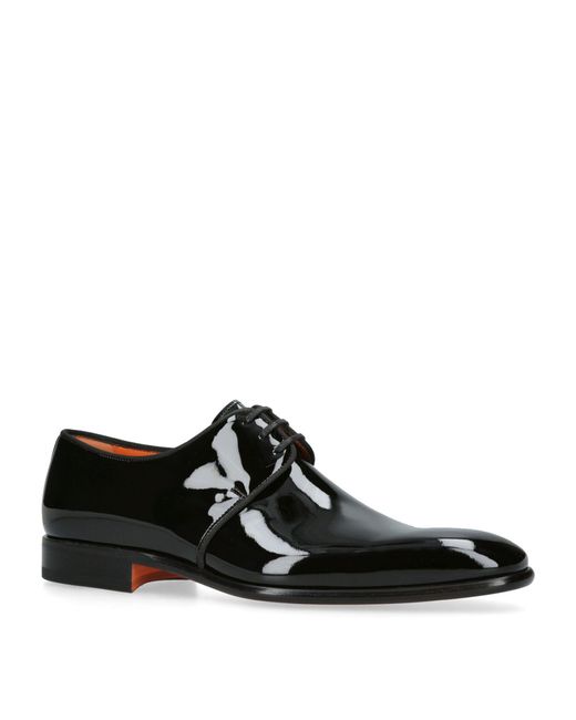 Santoni Black Patent Leather Moor Oxford Shoes for men