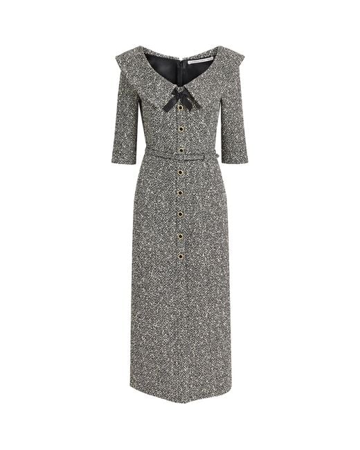 Alessandra Rich Gray Tweed Bow-Detail Midi Dress