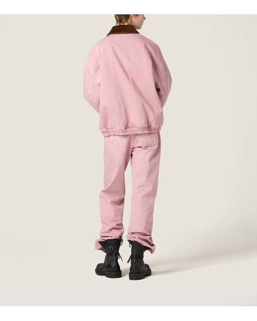 Miu Miu Pink Logo Padded Denim Jacket