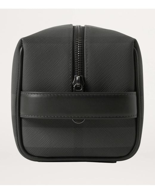 Burberry Black Leather-Trim Check Wash Bag for men