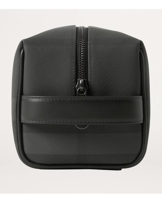 Burberry Black Leather-Trim Check Wash Bag for men