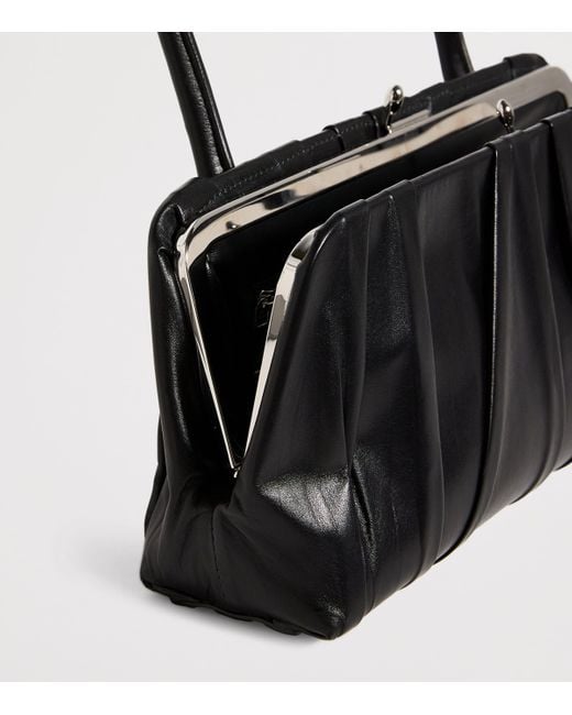 Jil Sander Black Small Leather Pleated Goji Shoulder Bag