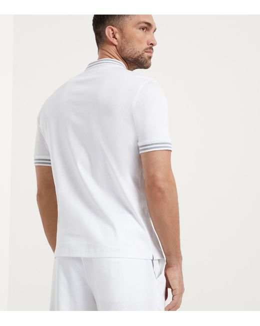 Brunello Cucinelli White Cotton Tennis Polo Shirt for men