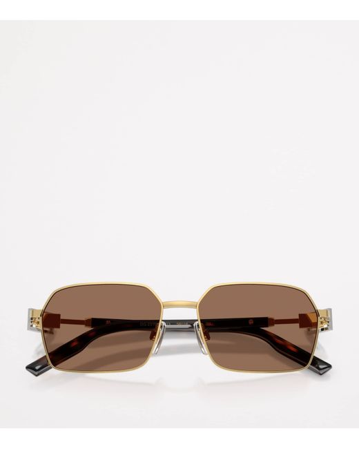 Dolce & Gabbana Brown Wire-Frame Rectangular Sunglasses for men