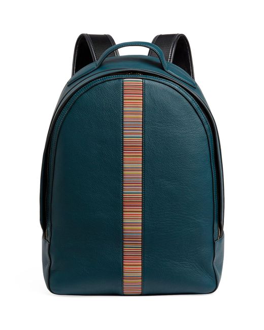 Paul Smith Blue Leather Signature Stripe Backpack for men