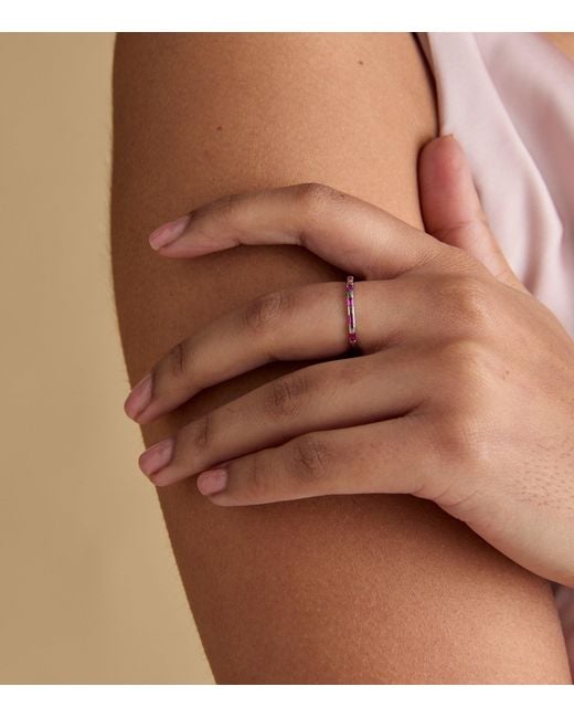Astrid & Miyu Metallic And Sapphire Baguette Ring