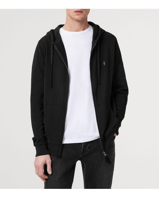 AllSaints Black Organic Cotton Brace Zip-Up Hoodie for men