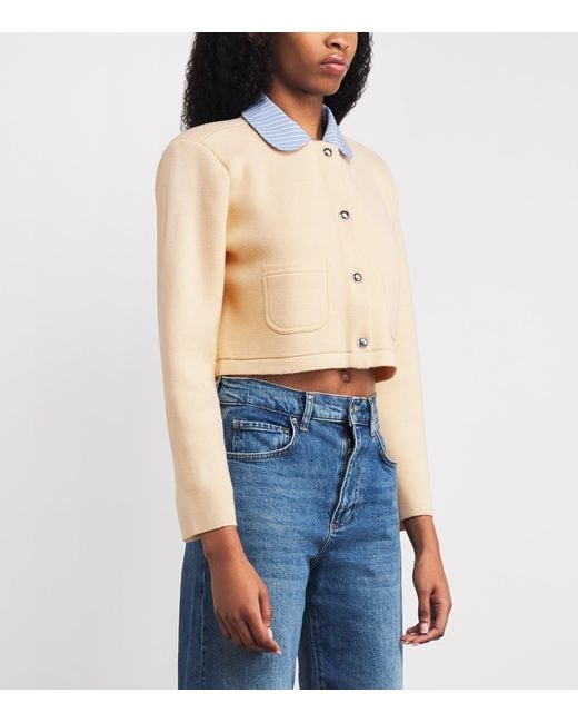 Claudie Pierlot Natural Cropped Collared Knitted Cardigan