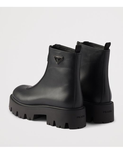 Prada Black Leather Zipped Ankle Boots 50