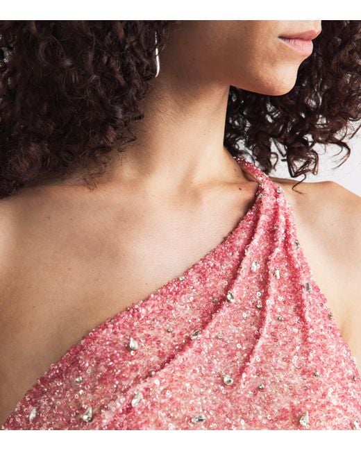 Rachel Gilbert Red Embellished One-Shoulder Kaito Gown