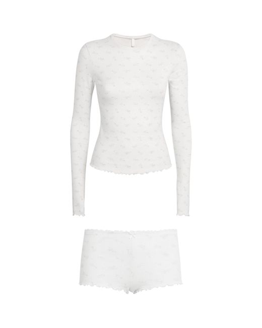 Skims White Pointelle Long-Sleeve Pyjama Set