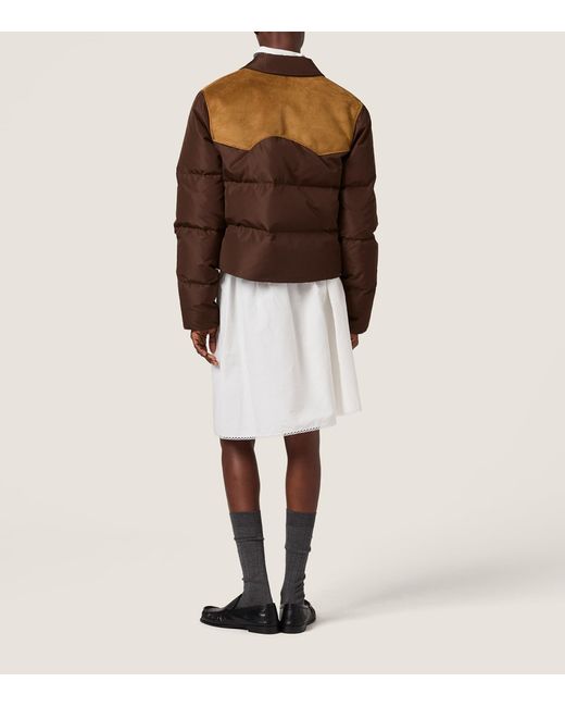 Miu Miu Brown Leather-Trim Down-Filled Jacket