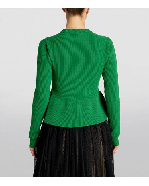 Erdem Green Wool Embellished Peplum Sweater