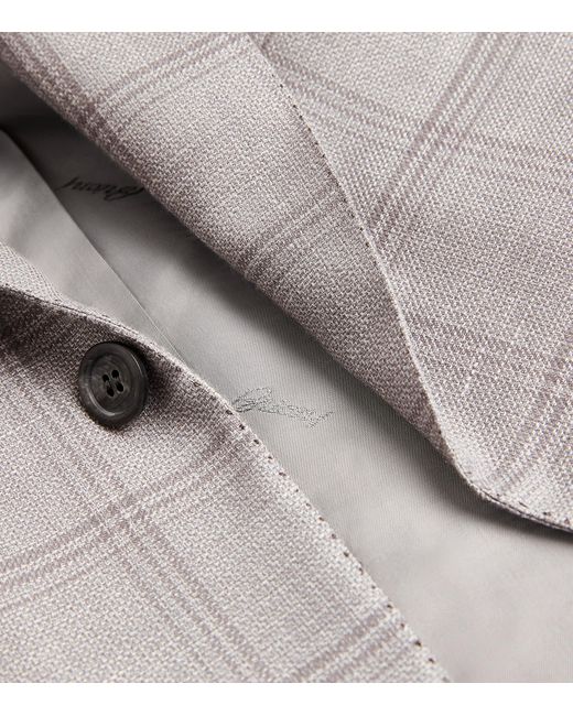 Brioni Gray Wool-Blend Check Blazer for men