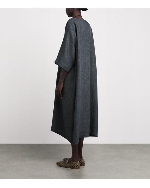 Eskandar Black Linen Boat-Neck Midi Dress