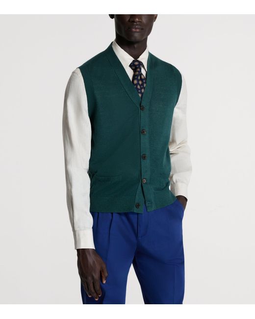 Dunhill Green Linen-Cashmere Sweater Vest for men