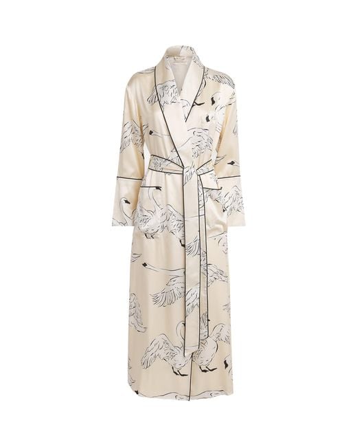 Olivia Von Halle White Silk Queenie Blanca Swan Night Robe