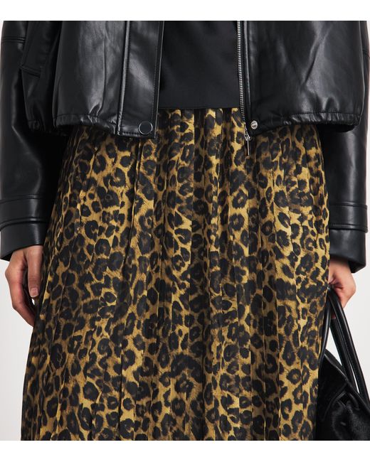 Toccin Natural Chiffon Leopard Pleated Dillon Midi Skirt