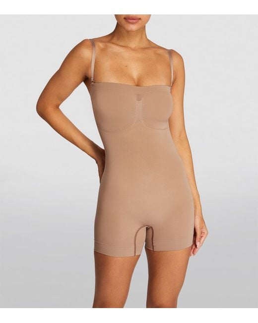 Skims Brown Seamless Sculpt Strapless Shortie Bodysuit