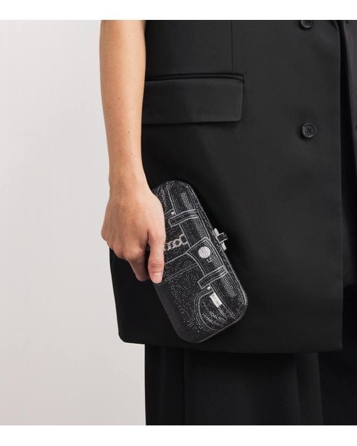 Judith Leiber Black Crystal Jeans Long Slide Clutch Bag