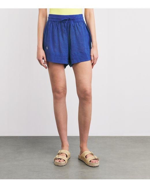 Polo Ralph Lauren Blue Organic Cotton-Linen Tie Shorts